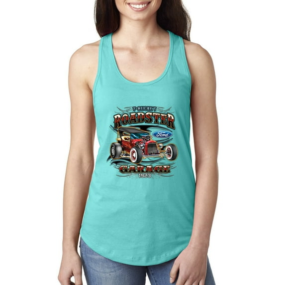 Wild Bobby, Ford Retro T-Bucket Roadster 1923 Vintage Garage Motors, Cars and Trucks, Women Racerback Tank Top, Tahiti Blue, Large