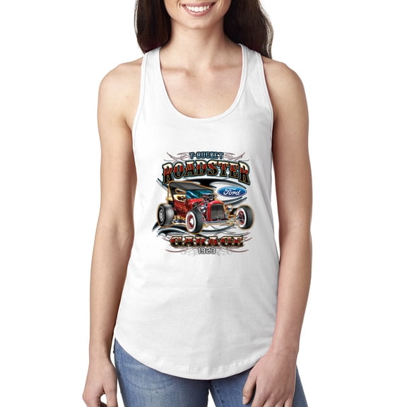Wild Bobby, Ford Retro T-Bucket Roadster 1923 Vintage Garage Motors, Cars and Trucks, Women Racerback Tank Top, White, Medium