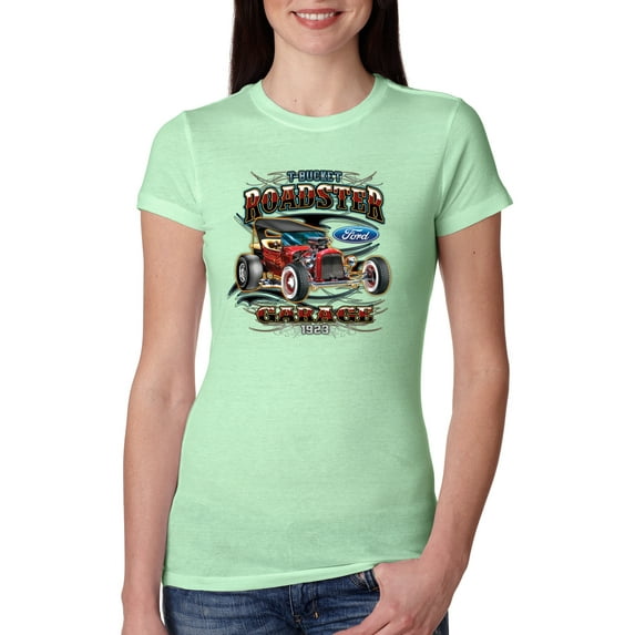 Wild Bobby, Ford Retro T-Bucket Roadster 1923 Vintage Garage Motors, Cars and Trucks, Women Slim Fit Junior Tee, Mint, Medium