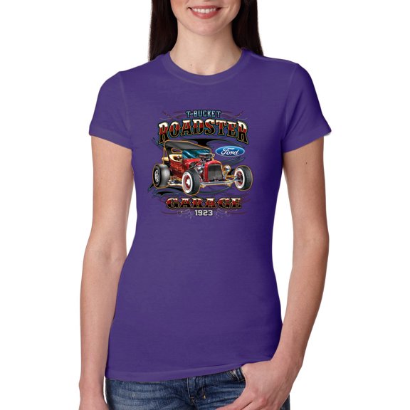 Wild Bobby, Ford Retro T-Bucket Roadster 1923 Vintage Garage Motors, Cars and Trucks, Women Slim Fit Junior Tee, Purple Rush, Large