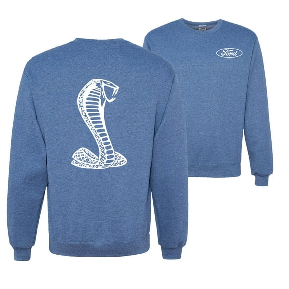 Wild Bobby, Ford Shelby Cobra Emblem Vintage White Logo, Cars and Trucks, Front and Back Unisex Crewneck Graphic Sweatshirt, Vintage Heather Blue, 3X-Large