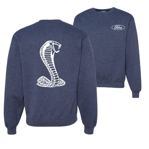 Wild Bobby, Ford Shelby Cobra Emblem Vintage White Logo, Cars and Trucks, Front and Back Unisex Crewneck Graphic Sweatshirt, Vintage Heather Navy, 5X-Large
