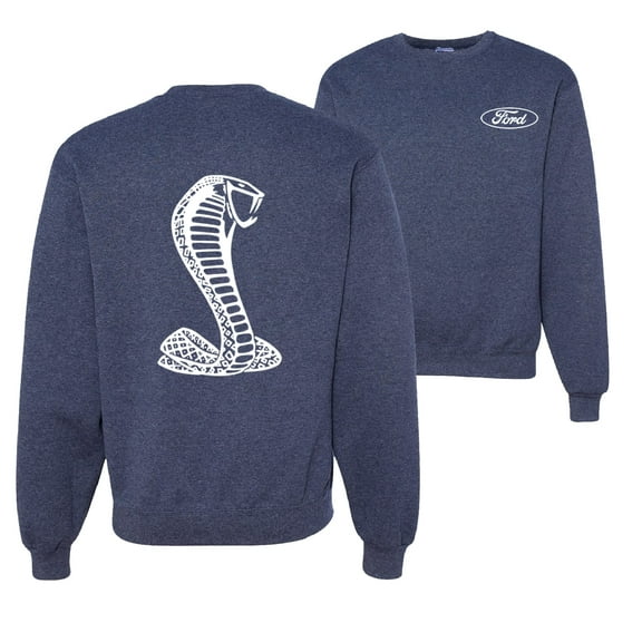 Wild Bobby, Ford Shelby Cobra Emblem Vintage White Logo, Cars and Trucks, Front and Back Unisex Crewneck Graphic Sweatshirt, Vintage Heather Navy, X-Large