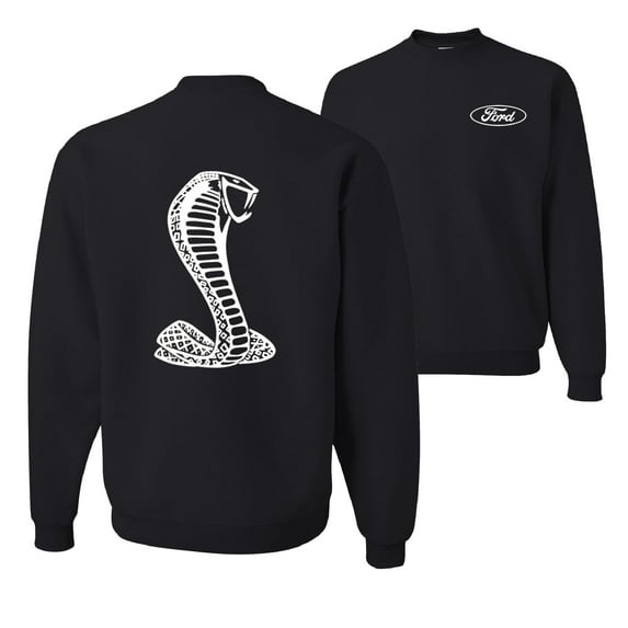 Wild Bobby, Ford Shelby Cobra Emblem Vintage White Logo, Cars and Trucks, Front and Back Unisex Crewneck Graphic Sweatshirt, Black, Small
