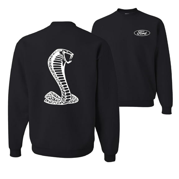 Wild Bobby, Ford Shelby Cobra Emblem Vintage White Logo, Cars and Trucks, Front and Back Unisex Crewneck Graphic Sweatshirt, Black, Small