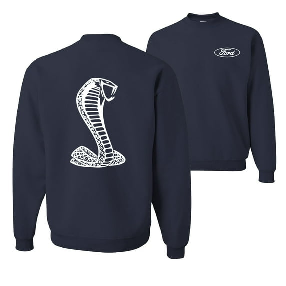 Wild Bobby, Ford Shelby Cobra Emblem Vintage White Logo, Cars and Trucks, Front and Back Unisex Crewneck Graphic Sweatshirt, Navy, 3X-Large