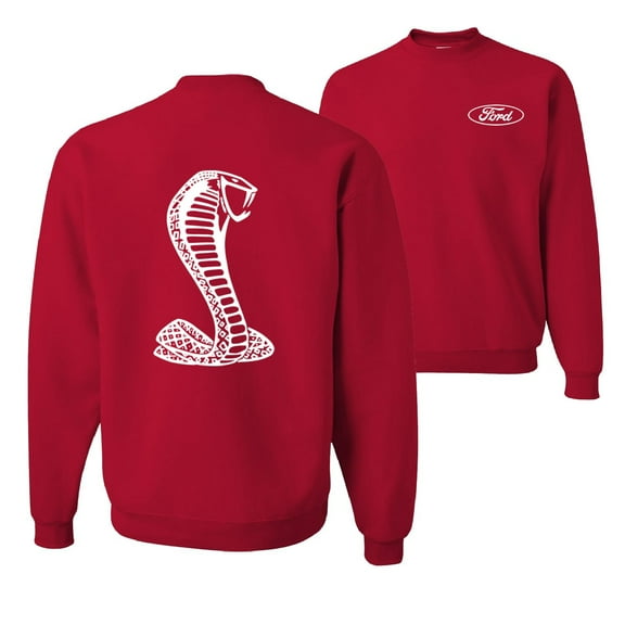 Wild Bobby, Ford Shelby Cobra Emblem Vintage White Logo, Cars and Trucks, Front and Back Unisex Crewneck Graphic Sweatshirt, Red, X-Large