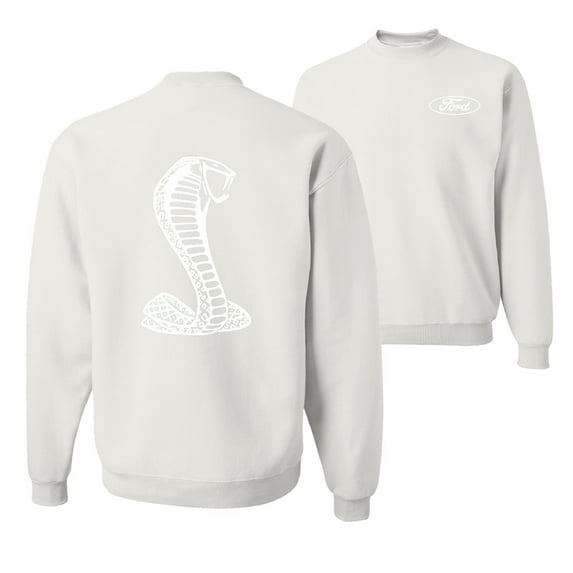 Wild Bobby, Ford Shelby Cobra Emblem Vintage White Logo, Cars and Trucks, Front and Back Unisex Crewneck Graphic Sweatshirt, White, Large
