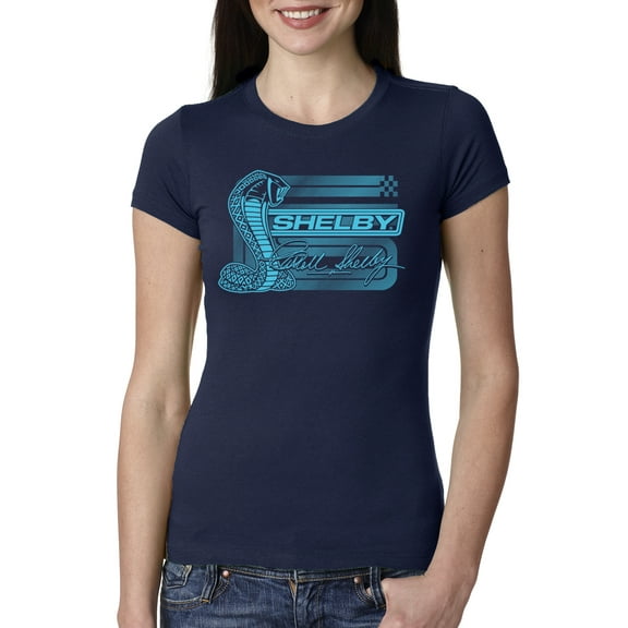 Wild Bobby Ford Shelby Cobra Retro Blue Logo Women Slim Fit Junior Tee