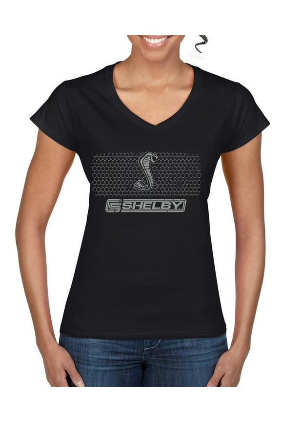 Ford Shelby Diamond Grille Cobra Logo Women Standard V-Neck Tee