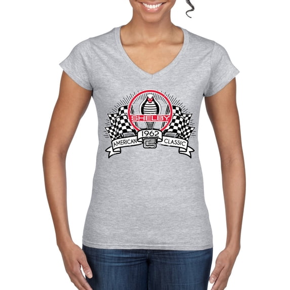 Wild Bobby Ford Shelby Vintage Checkered Flag Women Standard V-Neck Tee