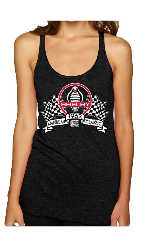 Ford Shelby Vintage Checkered Flag Women Tri-Blend Racerback Tank Top