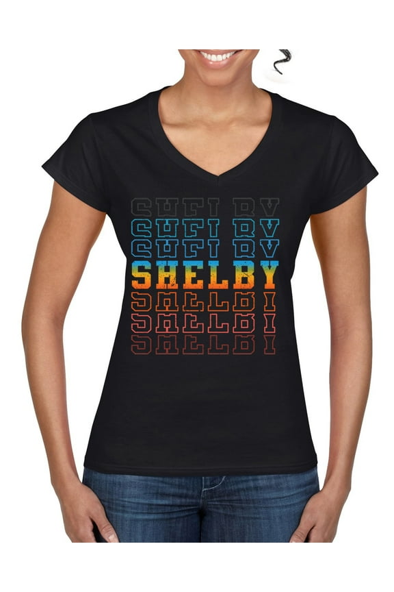 Ford Shelby Vintage Retro All-Over Color Shift Logo Women Standard V-Neck Tee