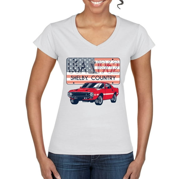 Wild Bobby Ford Shelby Vintage USA Country Plate Women Standard V-Neck Tee