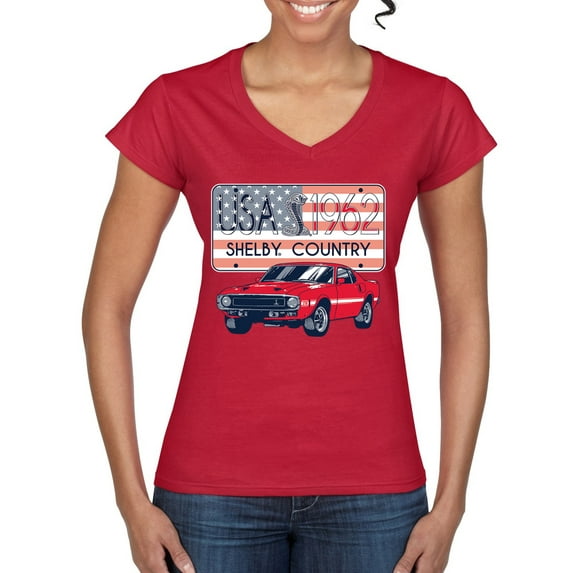 Wild Bobby Ford Shelby Vintage USA Country Plate Women Standard V-Neck Tee