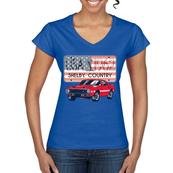 Wild Bobby Ford Shelby Vintage USA Country Plate Women Standard V-Neck Tee