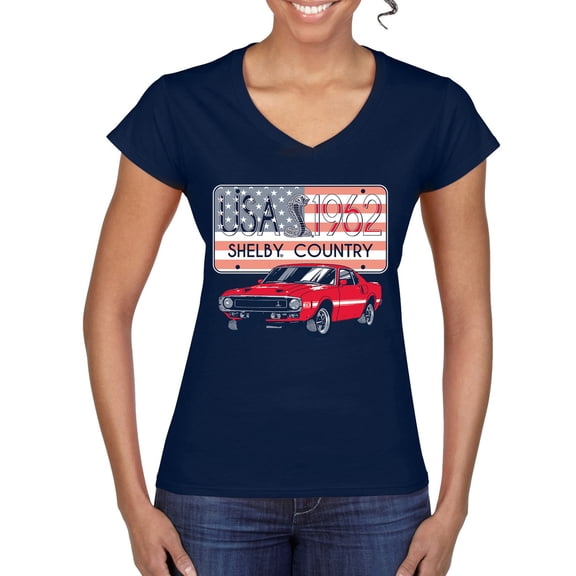 Wild Bobby Ford Shelby Vintage USA Country Plate Women Standard V-Neck Tee