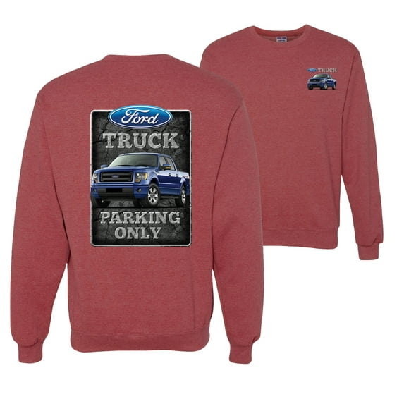Wild Bobby, Ford Truck Parking Only Sign Gift for Owners of Ford, Cars and Trucks, Front and Back Unisex Crewneck Graphic Sweatshirt, Vintage Heather Red, X-Large