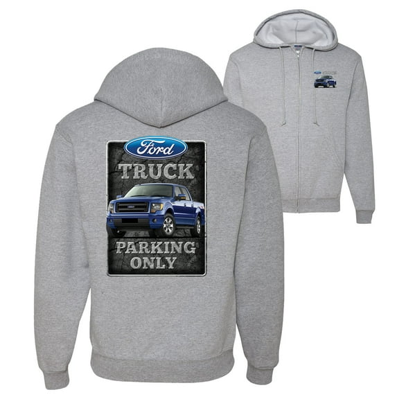 Wild Bobby, Ford Truck Parking Only Sign Gift for Owners of Ford Trucks Cars and Trucks Graphic Zip Up Hoodie Sweatshirt, Heather Grey, 2XL