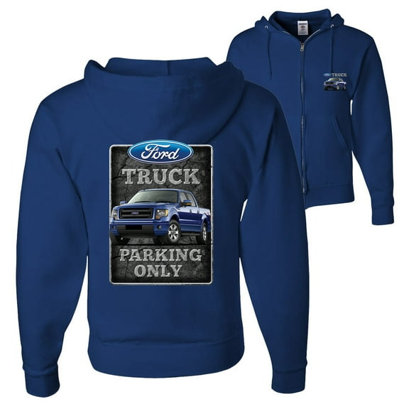 Wild Bobby, Ford Truck Parking Only Sign Gift for Owners of Ford Trucks Cars and Trucks Graphic Zip Up Hoodie Sweatshirt, Royal, Large