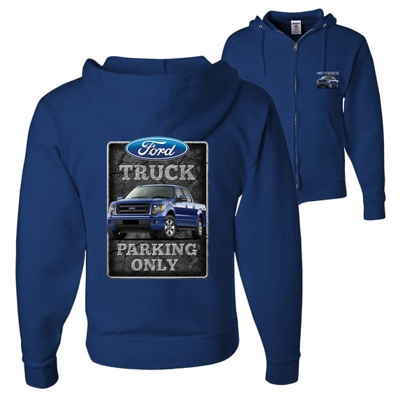 Wild Bobby, Ford Truck Parking Only Sign Gift for Owners of Ford Trucks Cars and Trucks Graphic Zip Up Hoodie Sweatshirt, Royal, X-Large