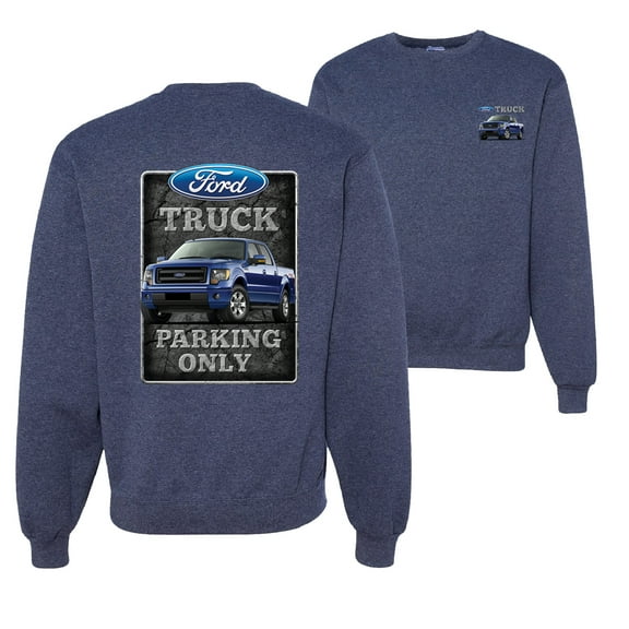 Wild Bobby, Ford Truck Parking Only Sign Gift for Owners of Ford, Cars and Trucks, Front and Back Unisex Crewneck Graphic Sweatshirt, Vintage Heather Navy, X-Large