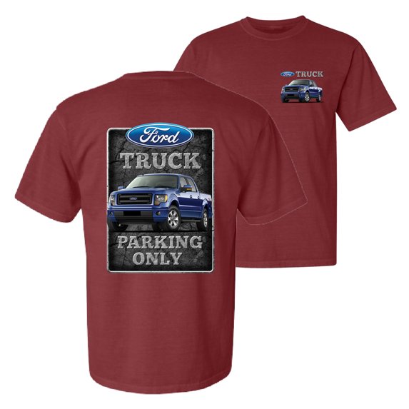 Wild Bobby, Ford Truck Parking Only Sign Gift for Owners of Ford Trucks, Cars and Trucks, Front and Back Garment-Dyed Short Sleeve Tees, Tomato, Small