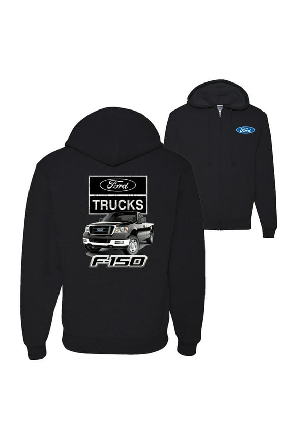 , Ford Trucks F150 Pickup, Cars and Trucks, Front and Back Graphic Zip Up Hoodie Sweatshirt, Black, Small