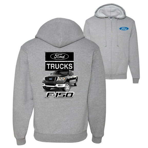 Wild Bobby, Ford Trucks F150 Pickup, Cars and Trucks, Front and Back Graphic Zip Up Hoodie Sweatshirt, Heather Grey, 2XL