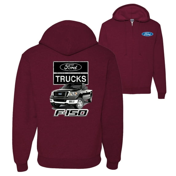 Wild Bobby, Ford Trucks F150 Pickup, Cars and Trucks, Front and Back Graphic Zip Up Hoodie Sweatshirt, Maroon, Medium