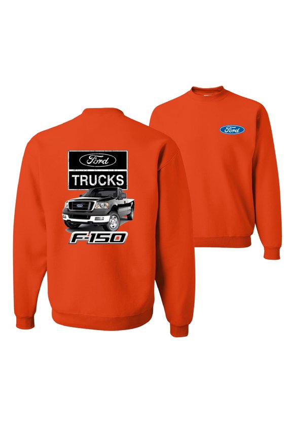 , Ford Trucks F150 Pickup, Cars and Trucks, Front and Back Unisex Crewneck Graphic Sweatshirt, Orange, Large
