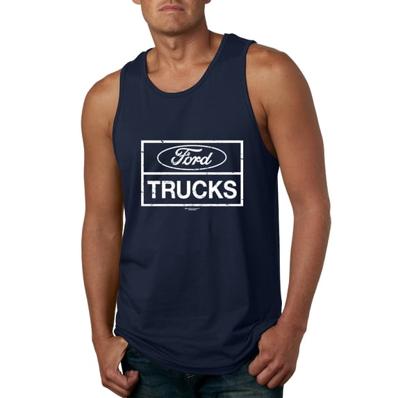 Wild Bobby, Ford Trucks White Sign, Cars and Trucks, Men Graphic Tank Top, Navy, Small