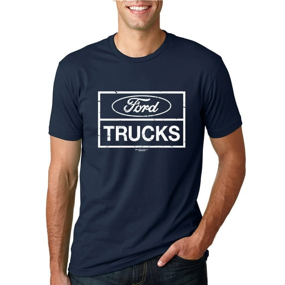 Wild Bobby, Ford Trucks White Sign, Cars and Trucks, Men Graphic Tee, Navy, Medium