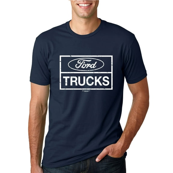 Wild Bobby, Ford Trucks White Sign, Cars and Trucks, Men Graphic Tee, Navy, X-Large