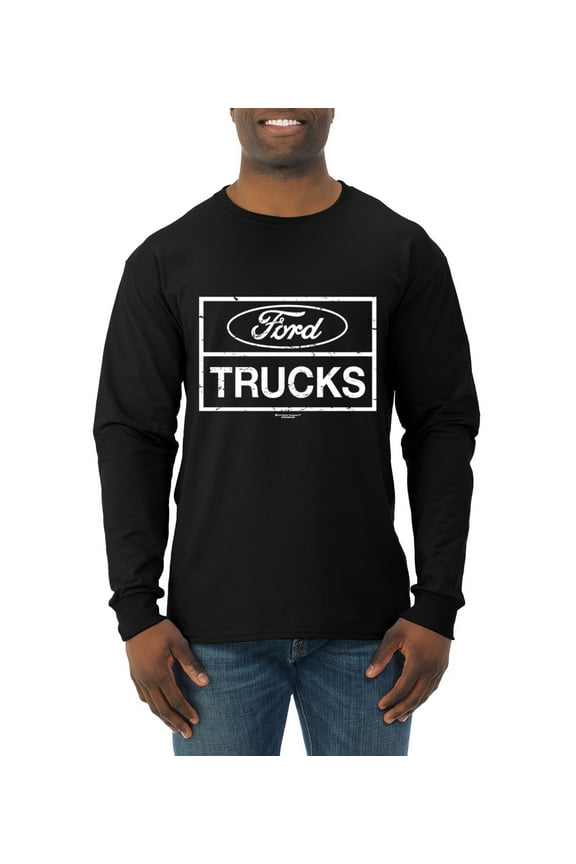 , Ford Trucks White Sign, Cars and Trucks, Men Long Sleeve Shirt, Black, Small