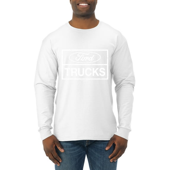Wild Bobby, Ford Trucks White Sign, Cars and Trucks, Men Long Sleeve Shirt, White, X-Large