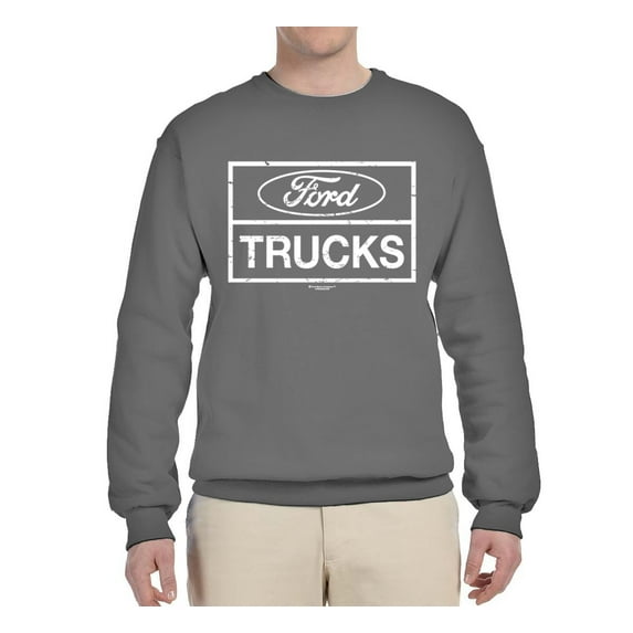Wild Bobby, Ford Trucks White Sign, Cars and Trucks, Unisex Crewneck Graphic Sweatshirt, Charcoal, Medium