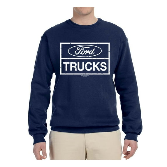 Wild Bobby, Ford Trucks White Sign, Cars and Trucks, Unisex Crewneck Graphic Sweatshirt, Navy, X-Large