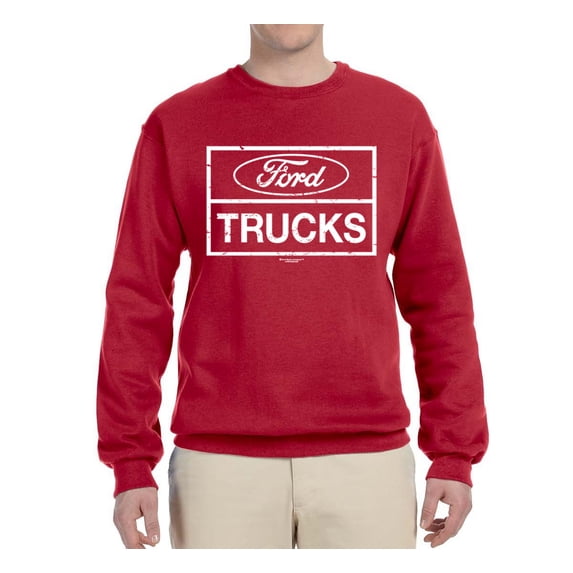 Wild Bobby, Ford Trucks White Sign, Cars and Trucks, Unisex Crewneck Graphic Sweatshirt, Red, XX-Large