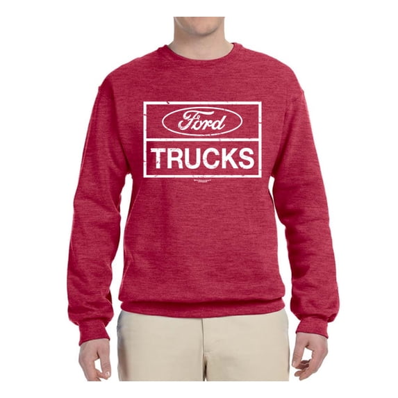 Wild Bobby, Ford Trucks White Sign, Cars and Trucks, Unisex Crewneck Graphic Sweatshirt, Vintage Heather Red, Small