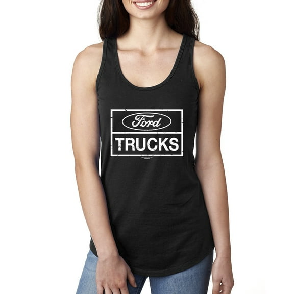 Wild Bobby, Ford Trucks White Sign, Cars and Trucks, Women Racerback Tank Top, Black, Small