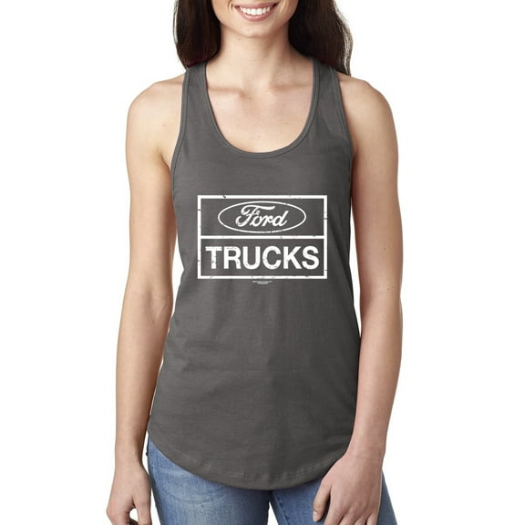 Wild Bobby, Ford Trucks White Sign, Cars and Trucks, Women Racerback Tank Top, Dark Grey, Small