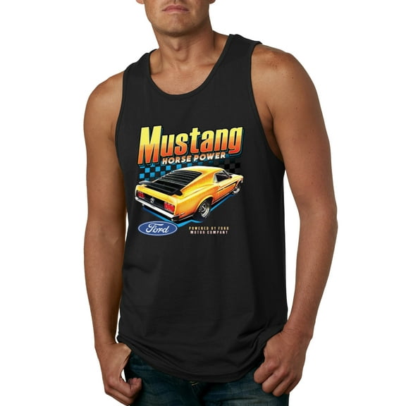 Wild Bobby, Ford Yellow Mustang Horsepower Cars and Trucks Men Graphic Tank Top, Black, Small