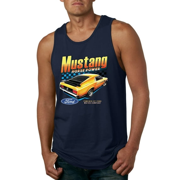 Wild Bobby, Ford Yellow Mustang Horsepower Cars and Trucks Men Graphic Tank Top, Navy, Large