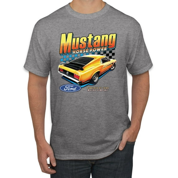 Wild Bobby, Ford Yellow Mustang Horsepower Cars and Trucks Men Graphic Tee, Heather Grey, Small