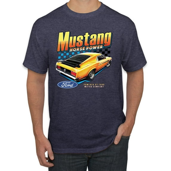 Wild Bobby, Ford Yellow Mustang Horsepower Cars and Trucks Men Graphic Tee, Vintage Heather Navy, XX-Large
