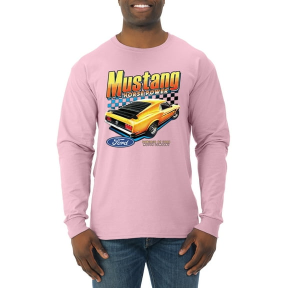 Wild Bobby, Ford Yellow Mustang Horsepower Cars and Trucks Men Long Sleeve Shirt, Light Pink, Large