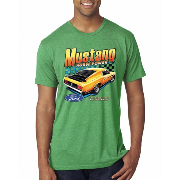 Wild Bobby, Ford Yellow Mustang Horsepower Cars and Trucks Men Premium Tri Blend Tee, Envy, Medium