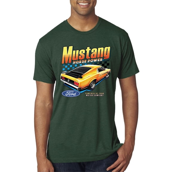 Wild Bobby, Ford Yellow Mustang Horsepower Cars and Trucks Men Premium Tri Blend Tee, Forest Green, Small