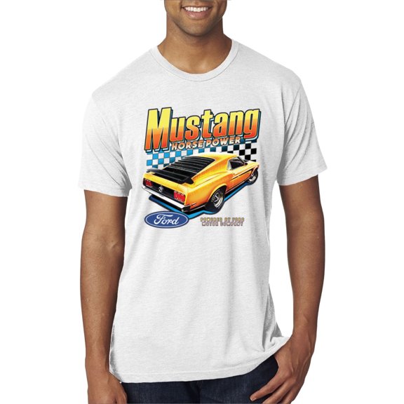 Wild Bobby, Ford Yellow Mustang Horsepower Cars and Trucks Men Premium Tri Blend Tee, Heather White, Medium